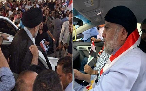 مقتدی الصدر در جمع معترضان در نجف حاضر شد مقتدی الصدر در جمع معترضان در نجف حاضر شد